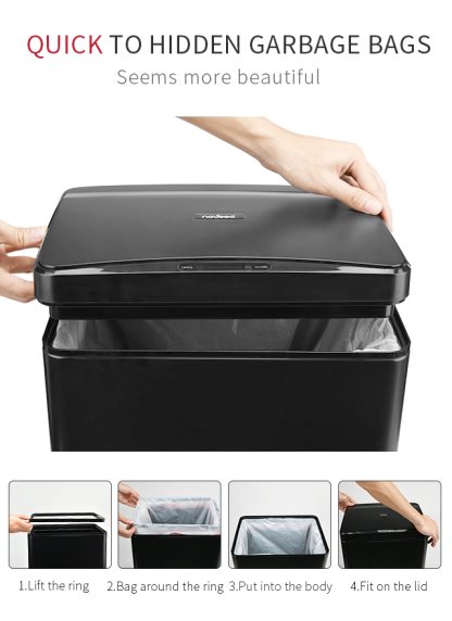 Fitting a trash bag and replacing the lid on an HN-ZS02 sensor bin