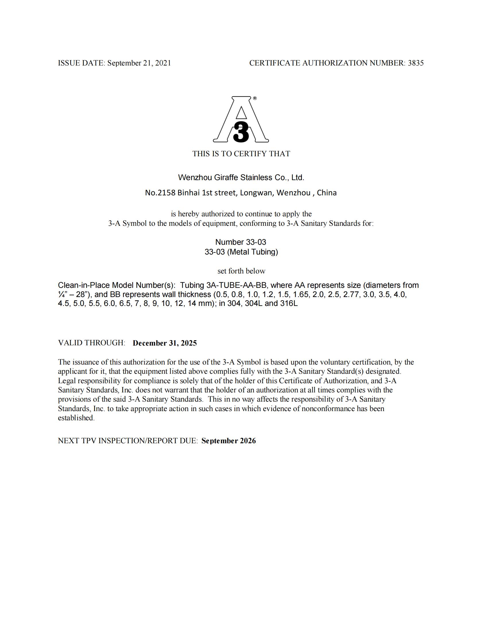 Giraffe Stainless 3A TUBING