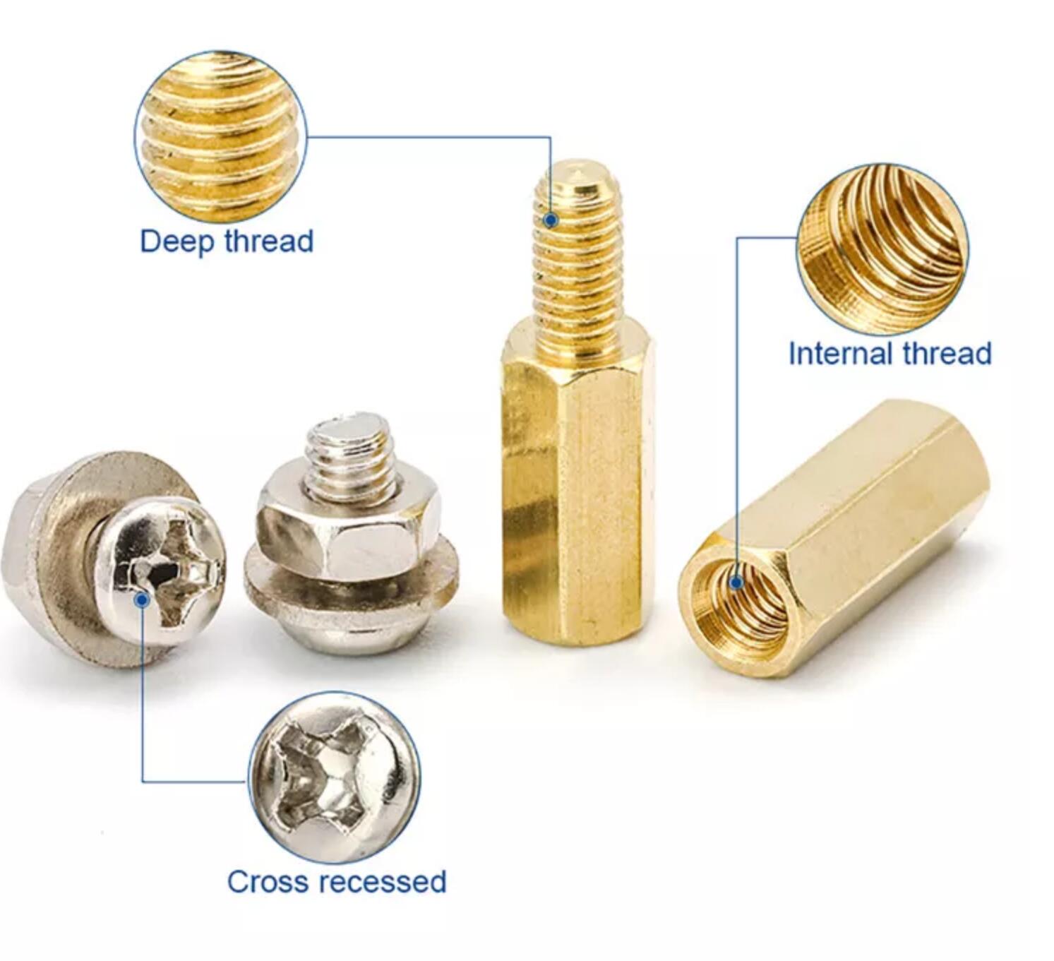 BrassMotherboardStandoffPanHeadScrewNutWasherAssortmentKitM3MaleFemaleThreadedHexStandoffSpacerc