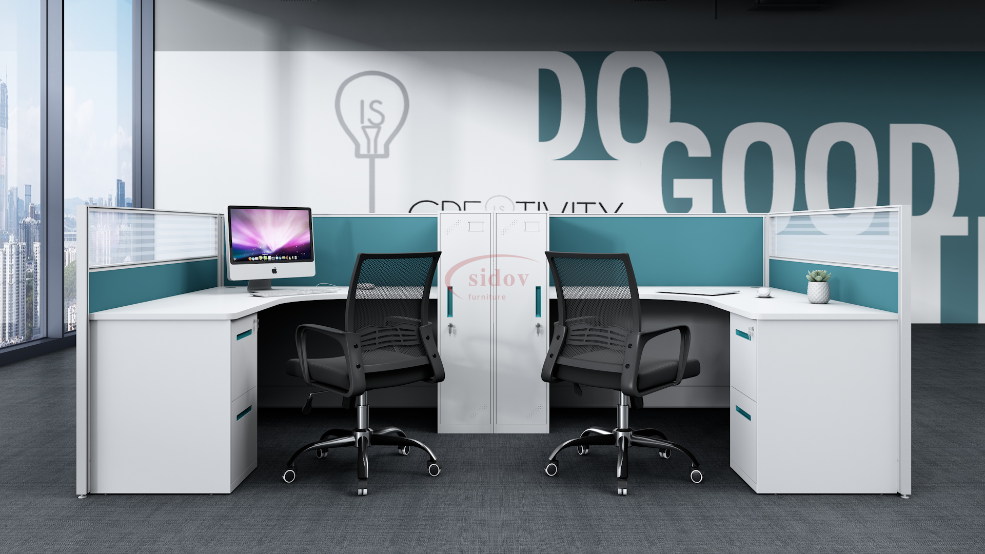 Steel screen desk, open office 