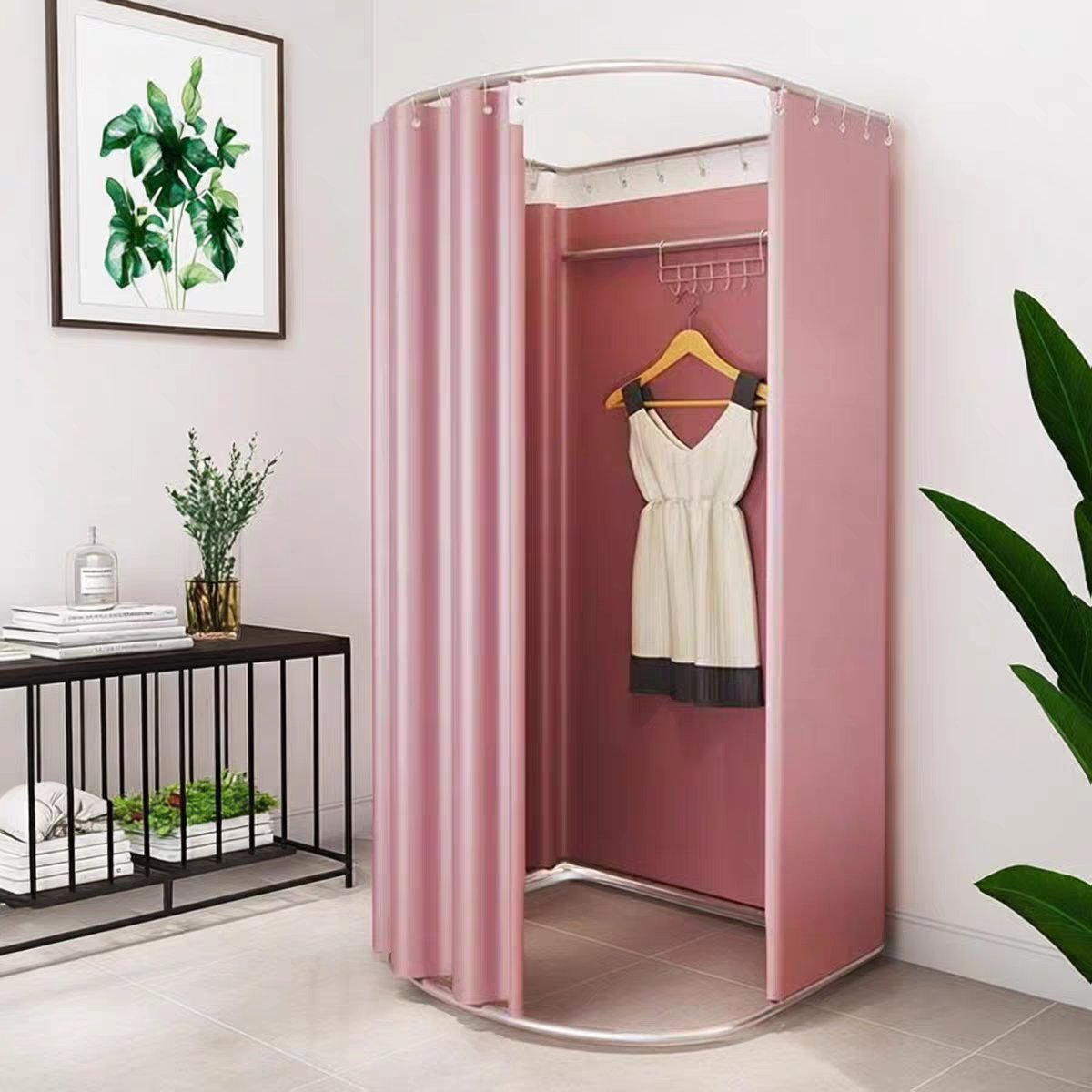 Modern Luxury Customized Freestanding Metal Boutique Fitting Room Clothes Shop Changing Room Curtain Contemporary Display Racks