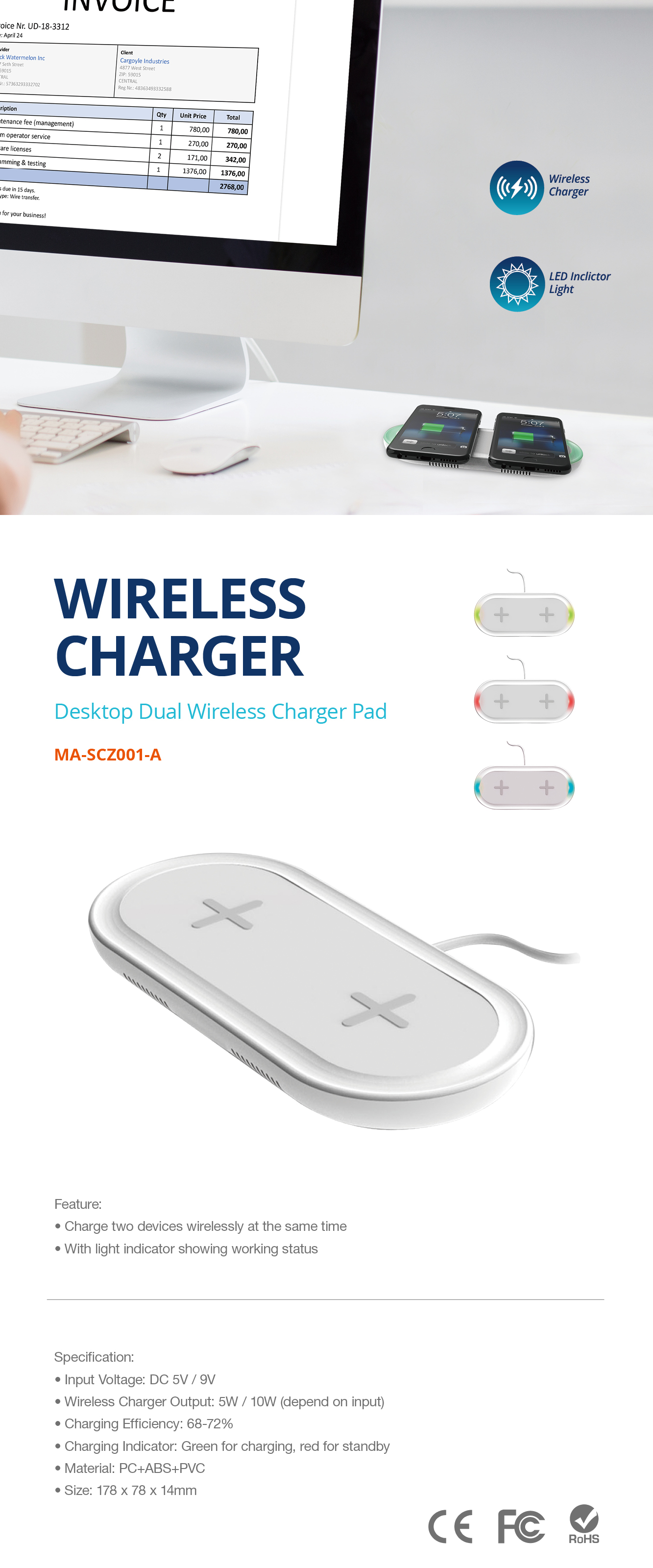 Desktop Dual Wireless Charger Pad 2