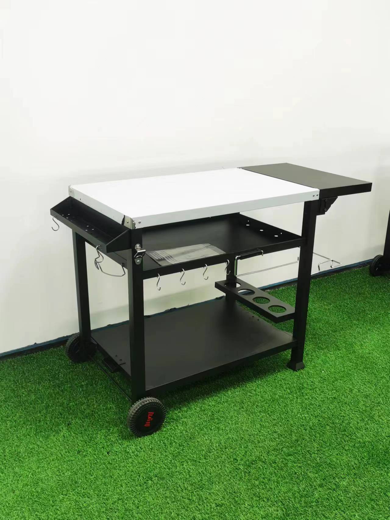 Three-shelfMovableFoodPrepCartTable,HomeandOutdoorMultifunctionalStainlessSteelTableTopWorktableonTwoWheels