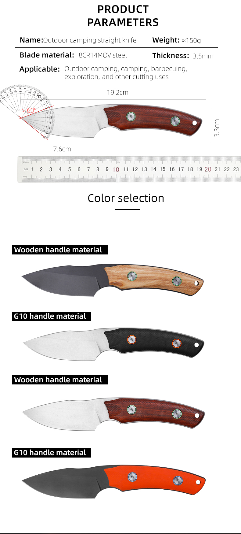 Practical G10 Wooden Handle and 8CR14MOV Steel Blade Fixed Blade Knife ...