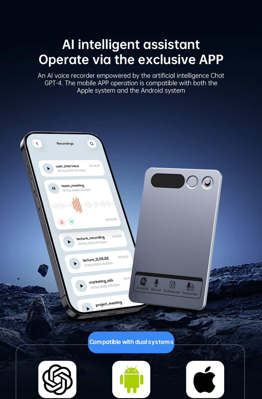 AI Voice Recorder 920 with Screen Free Subscription SDK APP OEM GPT-5 ...