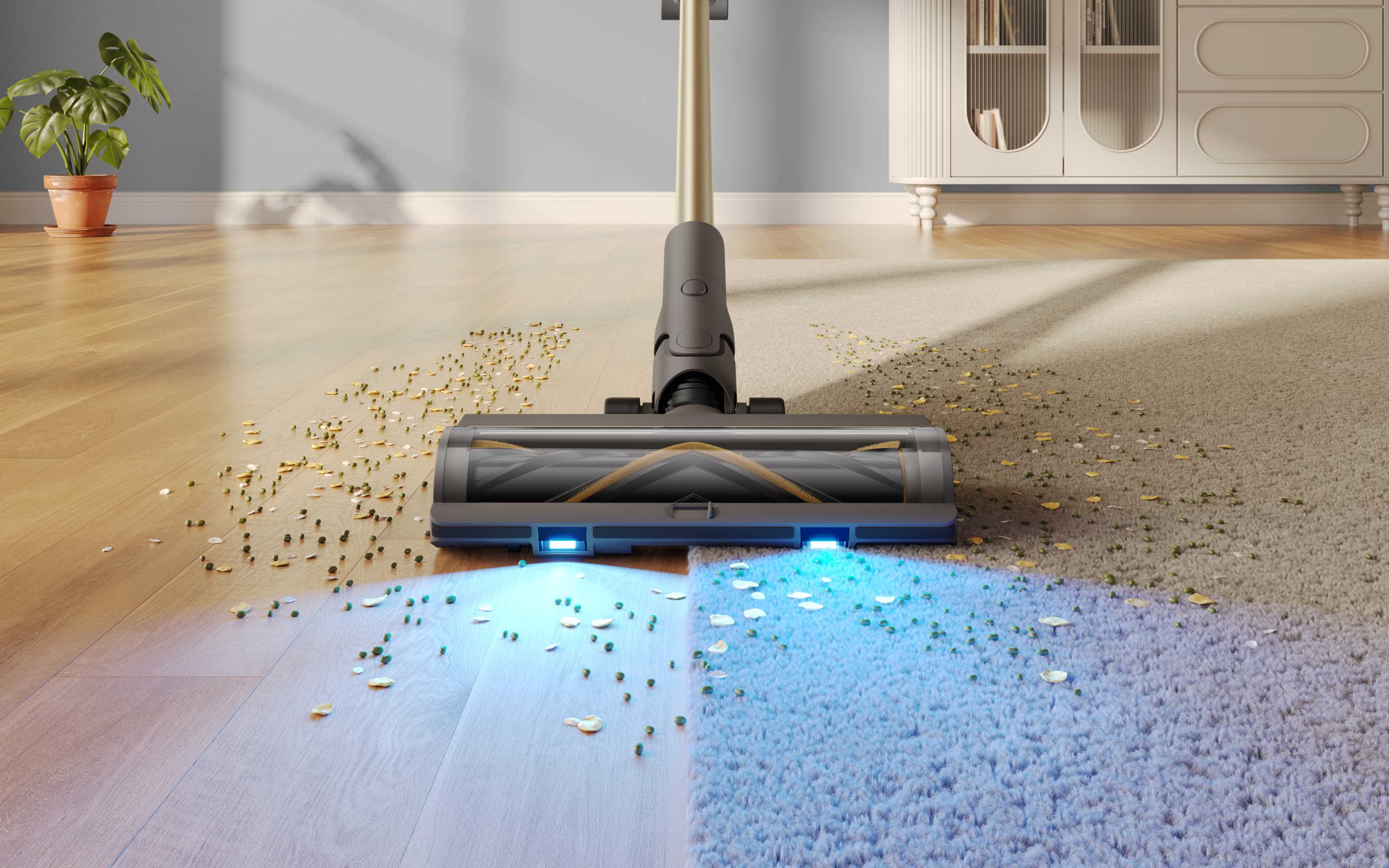 特写清洁地毯跟木地板-白天