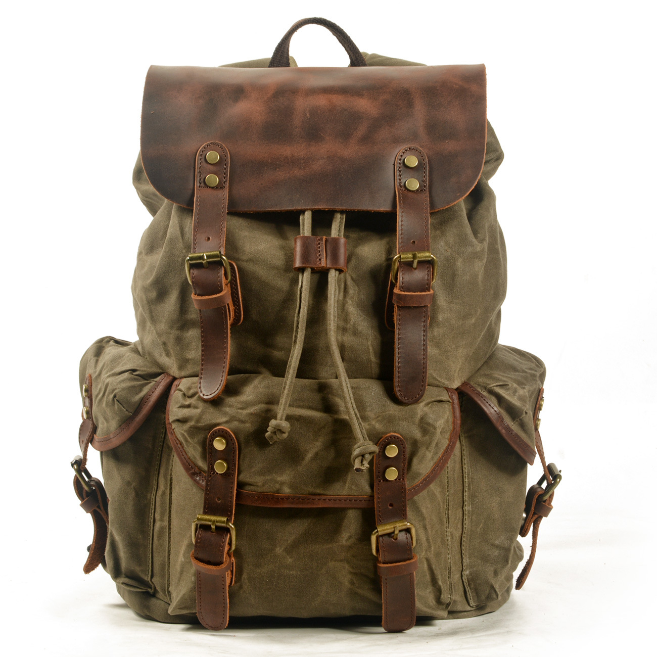 Euro Vintage ユーロヴィンテージ リュック バッグ y2k KH0002 Vintage Waxed Canvas Backpack: Retro Drawstring Rucksack