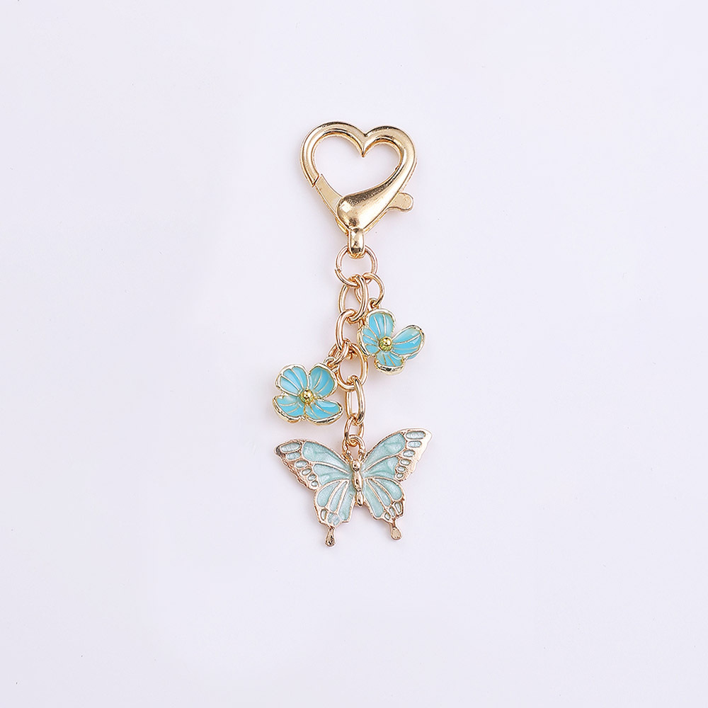 彩色蝴蝶金属钥匙扣甜美爱心龙虾扣挂-浅蓝色蝴蝶