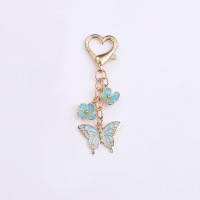 彩色蝴蝶金属钥匙扣甜美爱心龙虾扣挂-浅蓝色蝴蝶