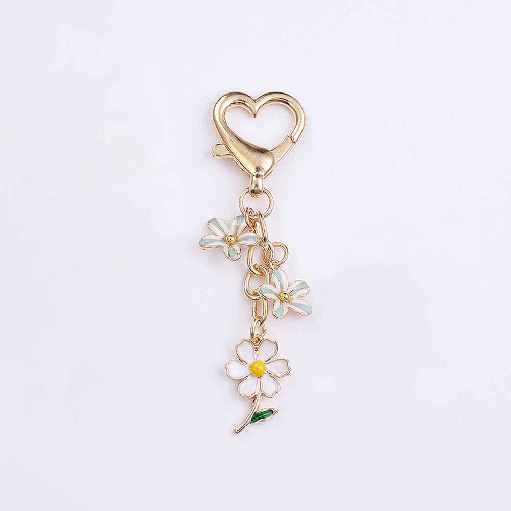 彩色蝴蝶金属钥匙扣甜美爱心龙虾扣挂-白色小花
