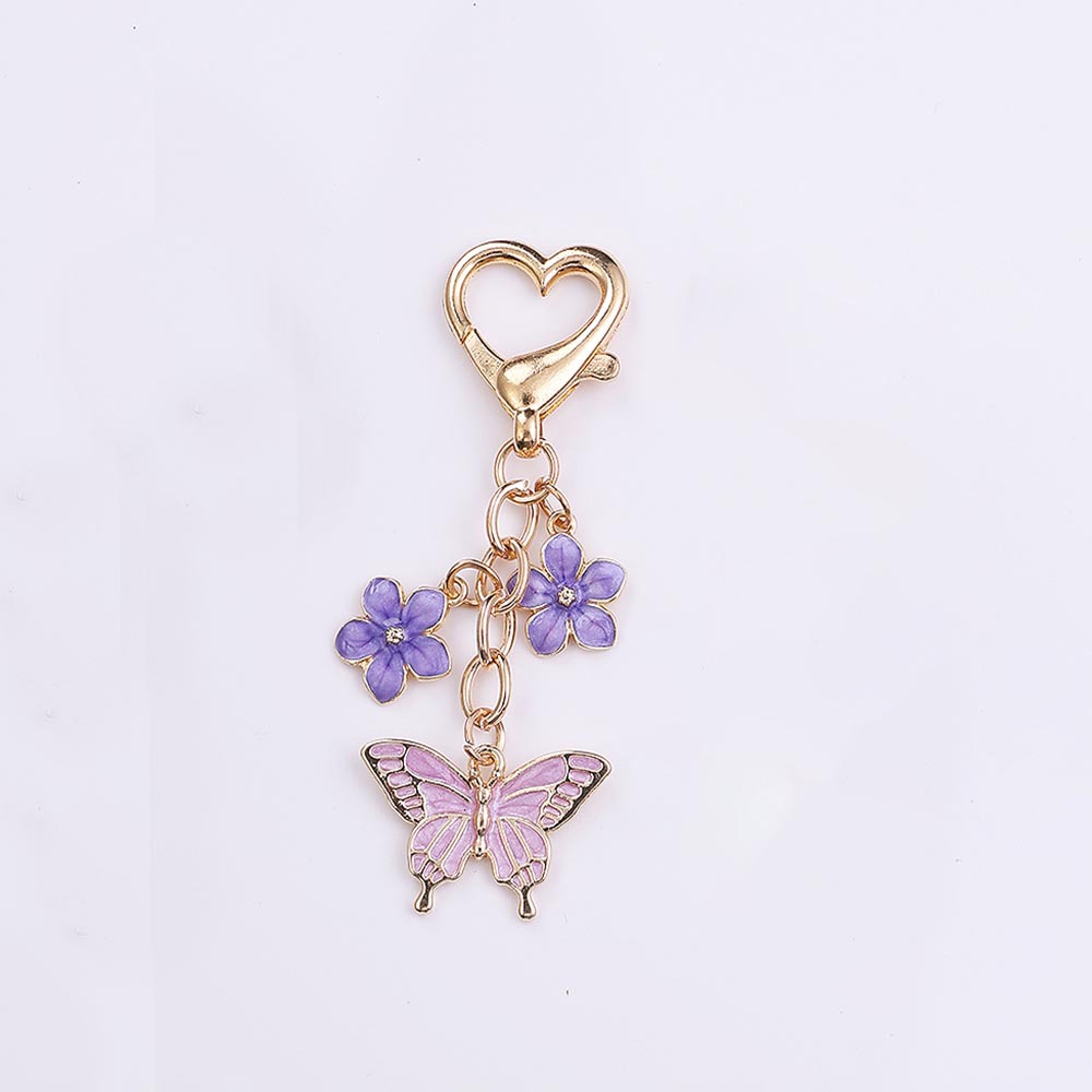 彩色蝴蝶金属钥匙扣甜美爱心龙虾扣挂-紫色蝴蝶