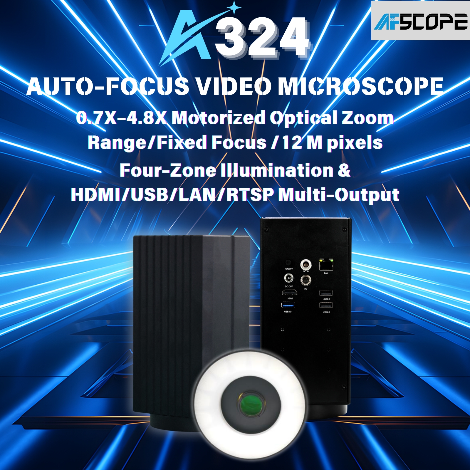 A324,Continuous Zoom Manual focus Digital Microscope,HDMI/USB/LAN/RTSP ...