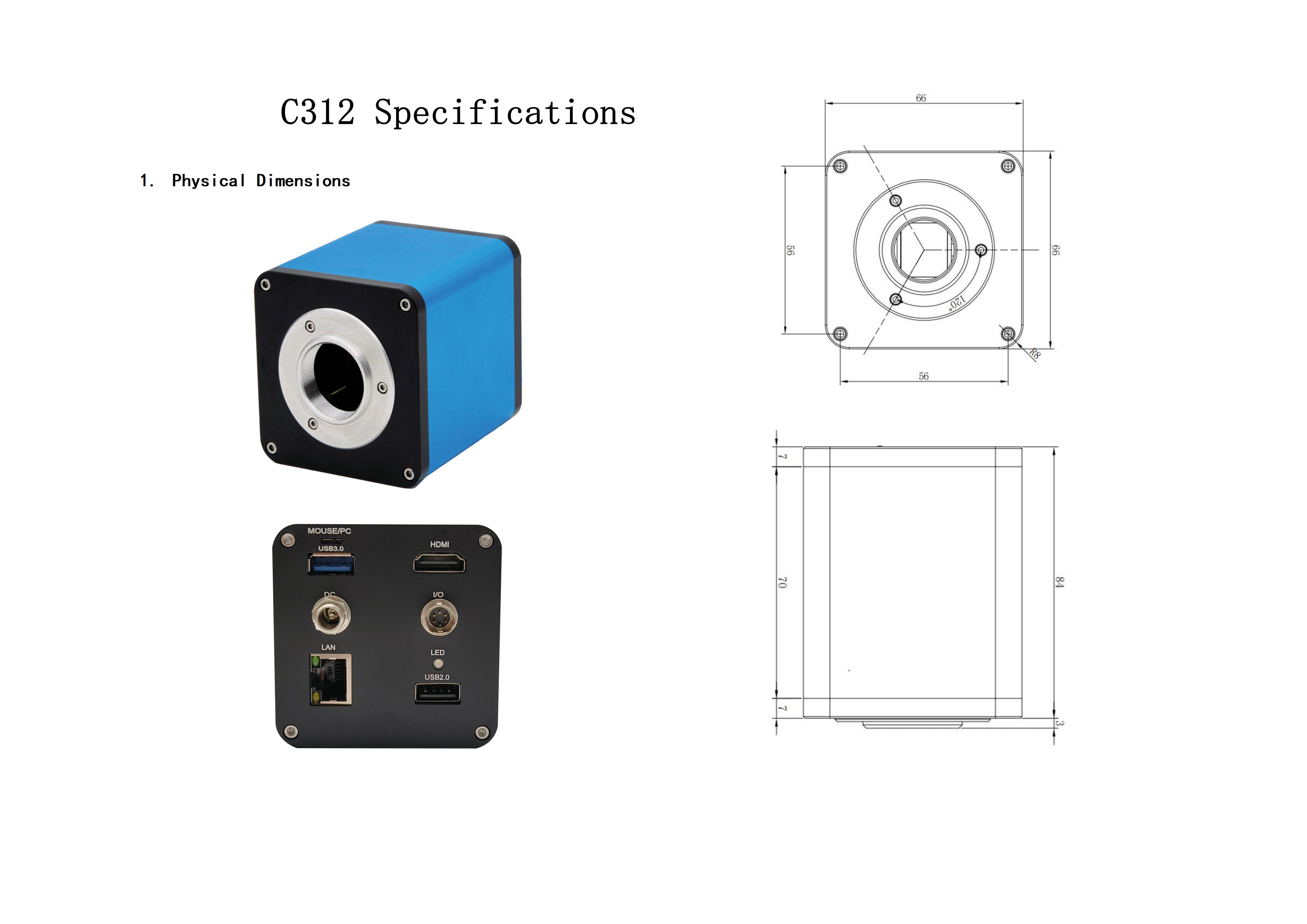 C312,Multi-output Autofocus Industrial Ultra HD Camera,1/1.8