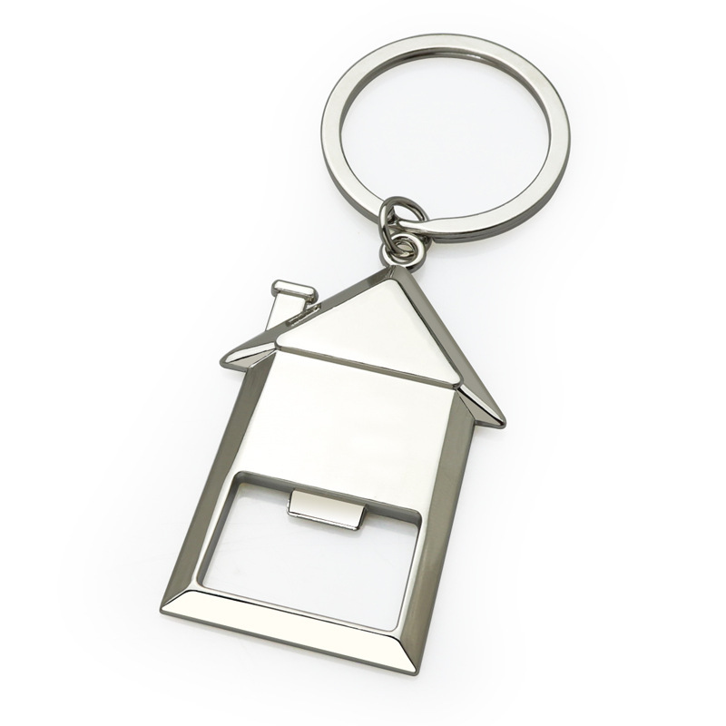 HouseShapedMetalKeychainWithBottleOpener