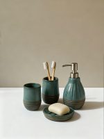 蓝绿色条纹底陶瓷洗浴套装