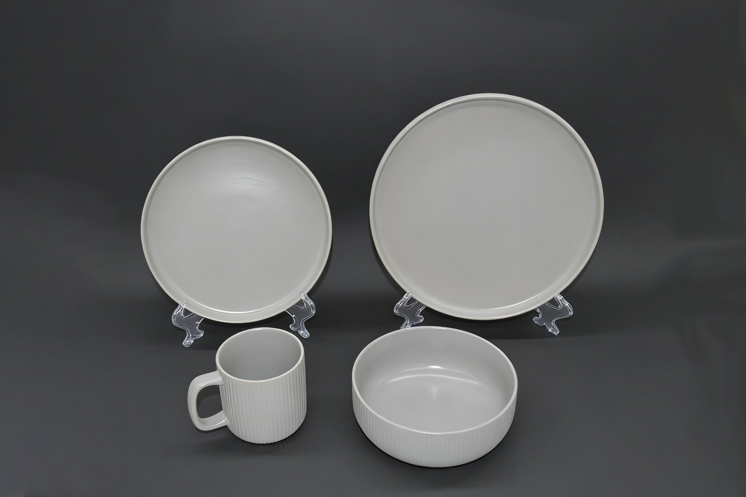 炻瓷直棱纹哑光浅米白四件套