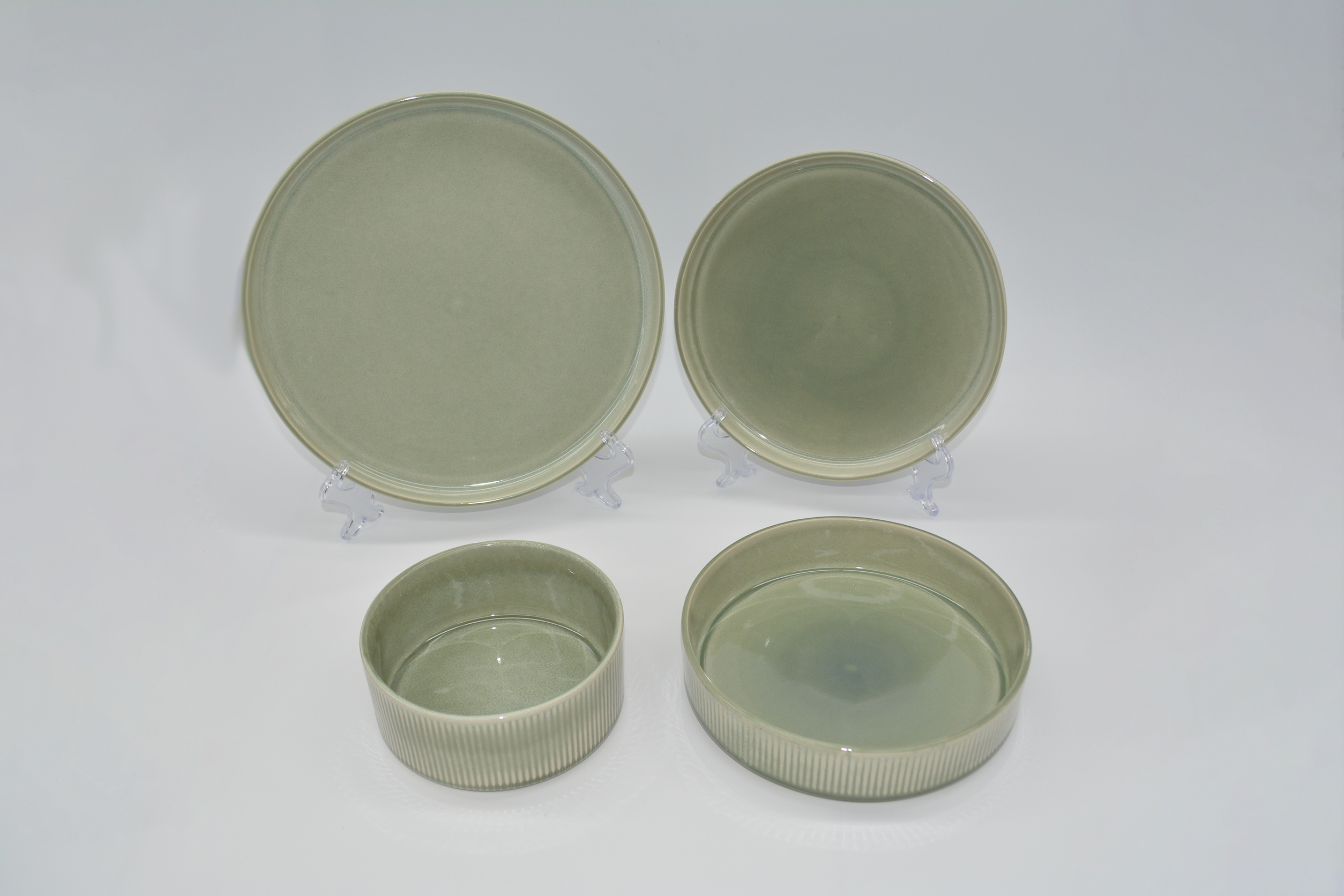 炻瓷直棱纹浅绿四件套