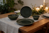 炻瓷同心圆螺纹深墨绿