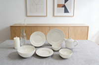 炻瓷同心圆螺纹带麻点浅米白套件