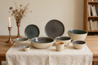 炻瓷流釉纹理带麻点深灰黑套件-2