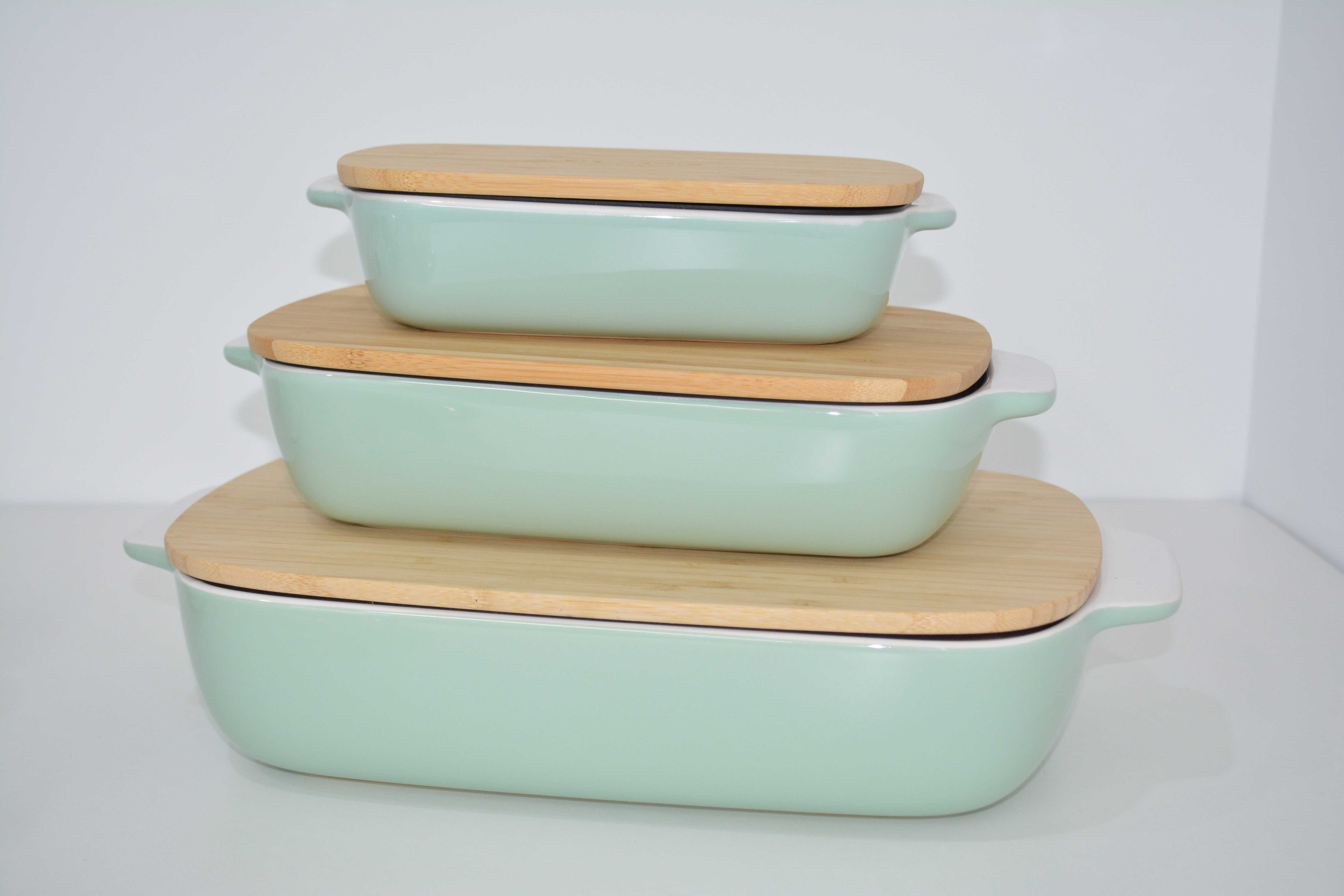 青绿烤盘带竹盖