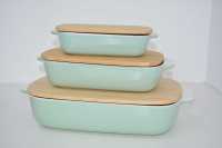 青绿烤盘带竹盖