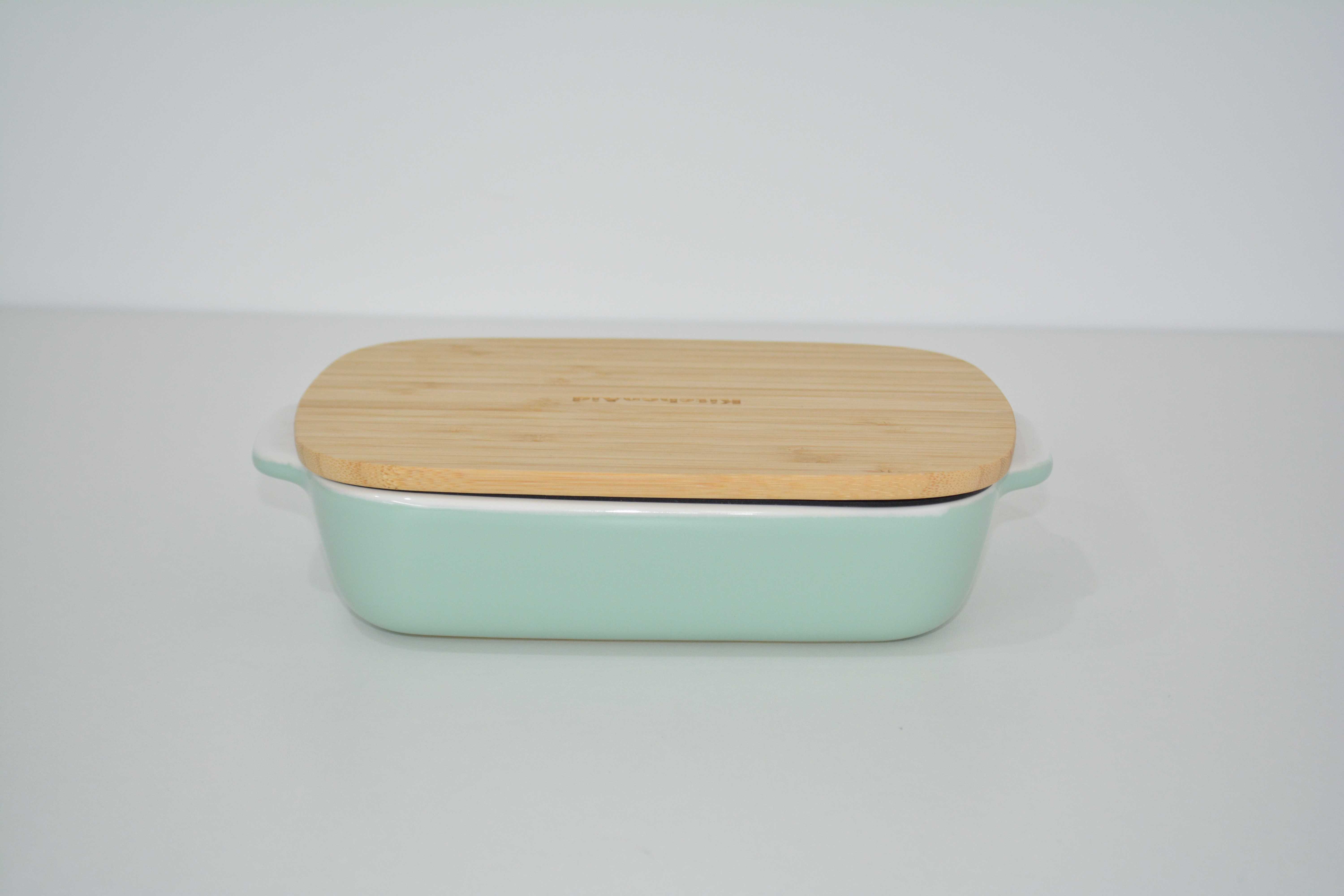 青绿烤盘带竹盖小号