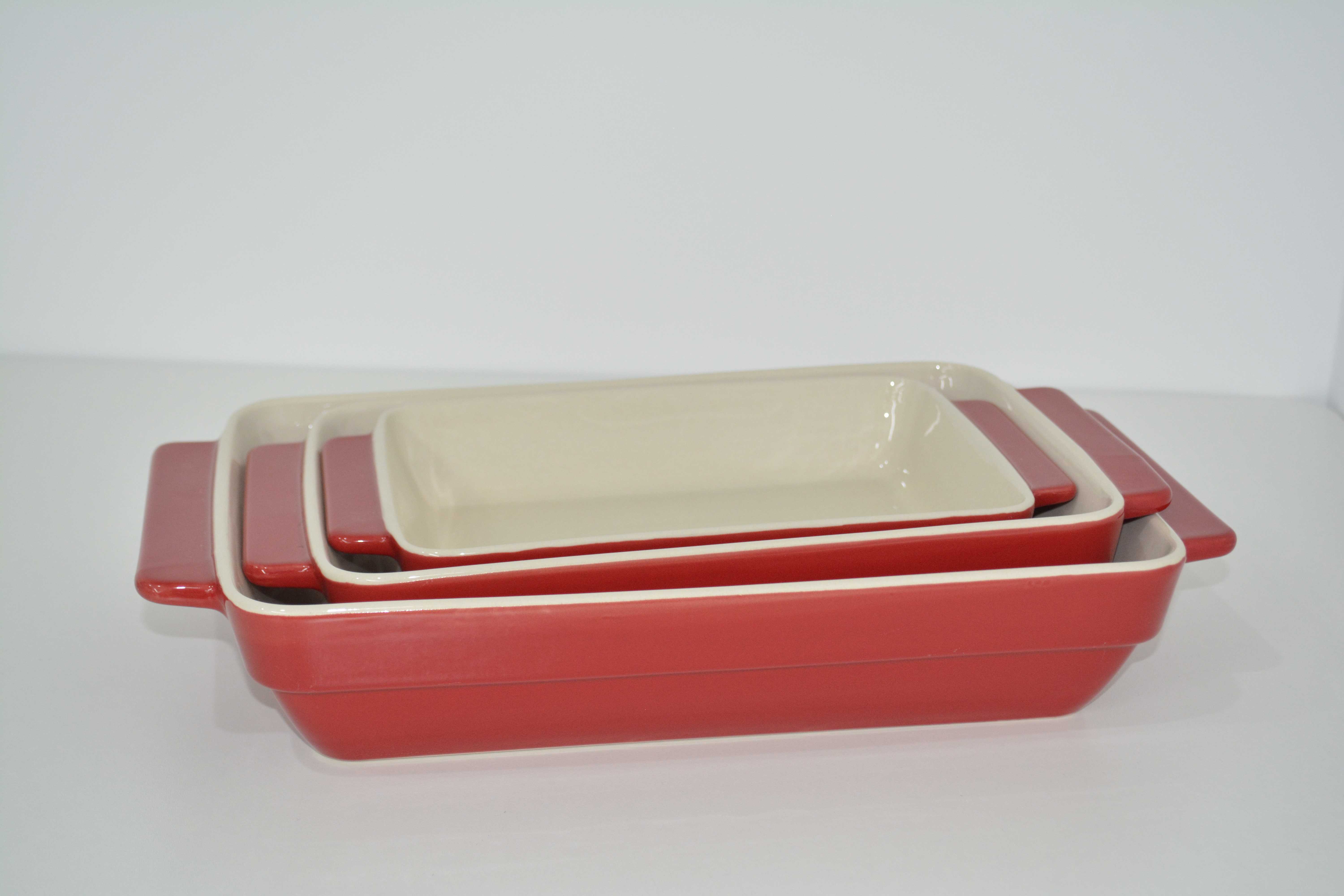 外红内白陶瓷烤盘大中小