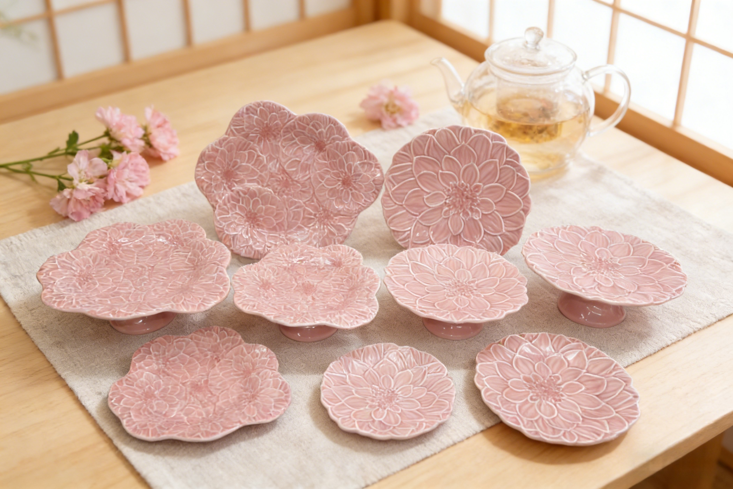 炻瓷盘大丽花浮雕纹套件2-2