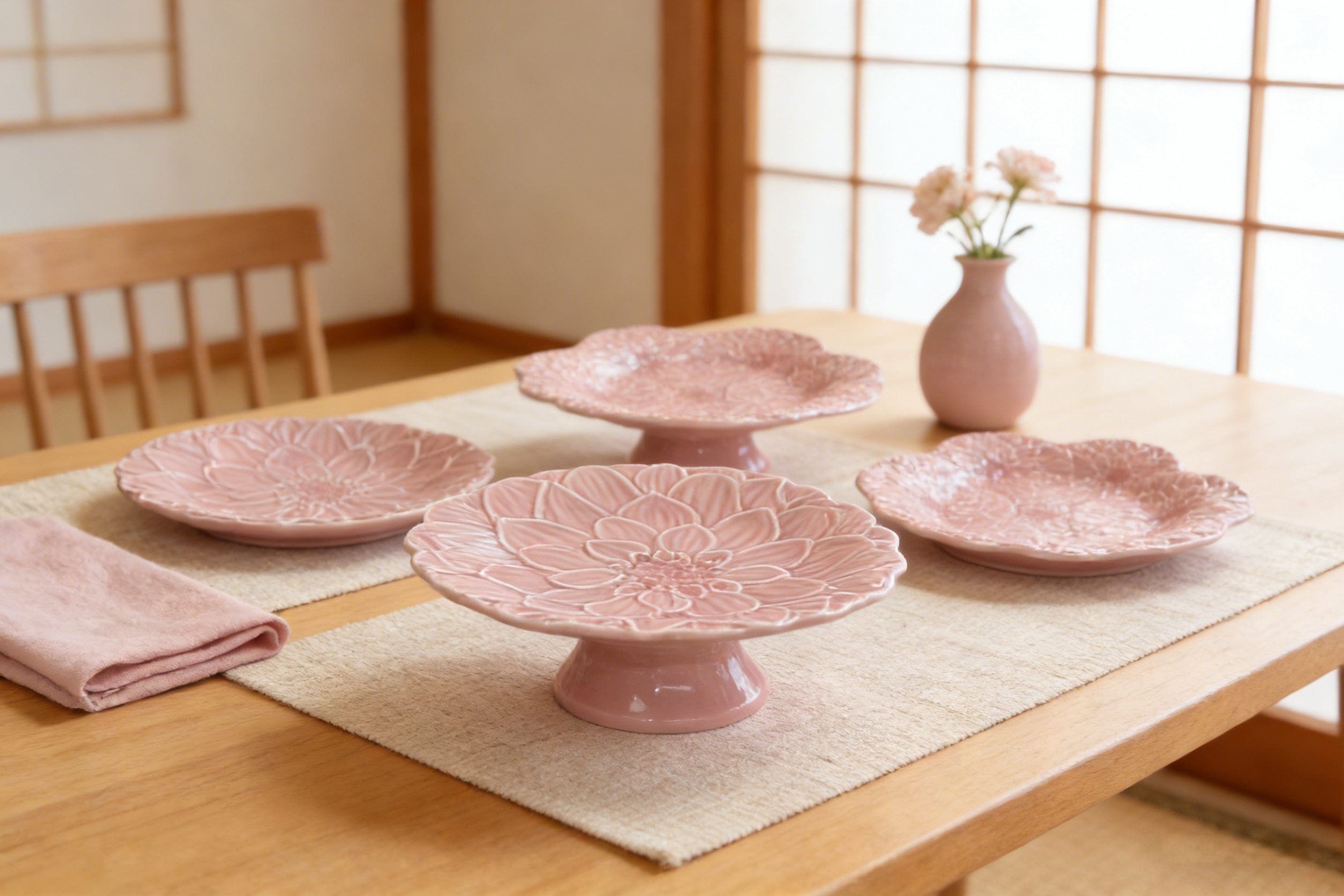 炻瓷盘大丽花浮雕纹套件2-4