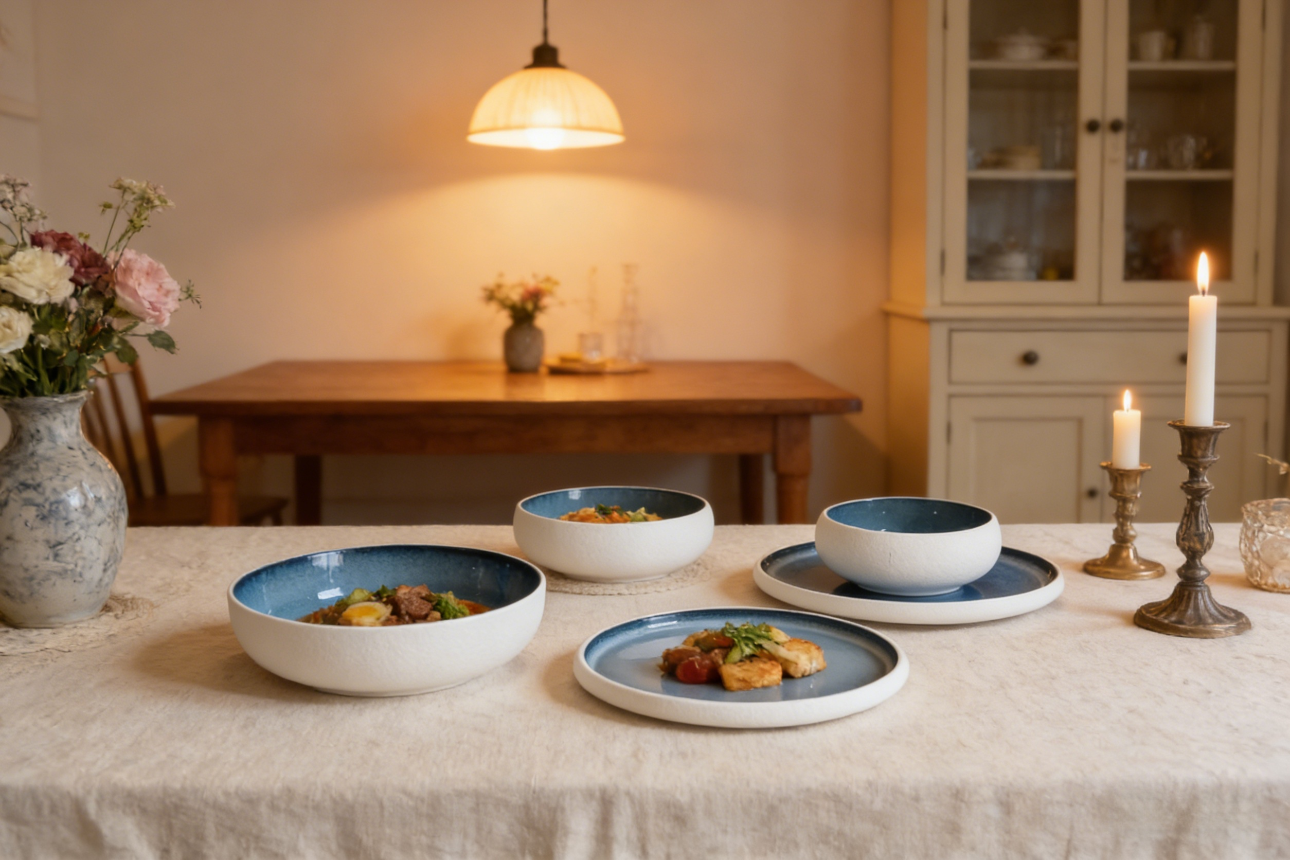 新骨瓷内反应釉外喷砂套装-蓝场景图2