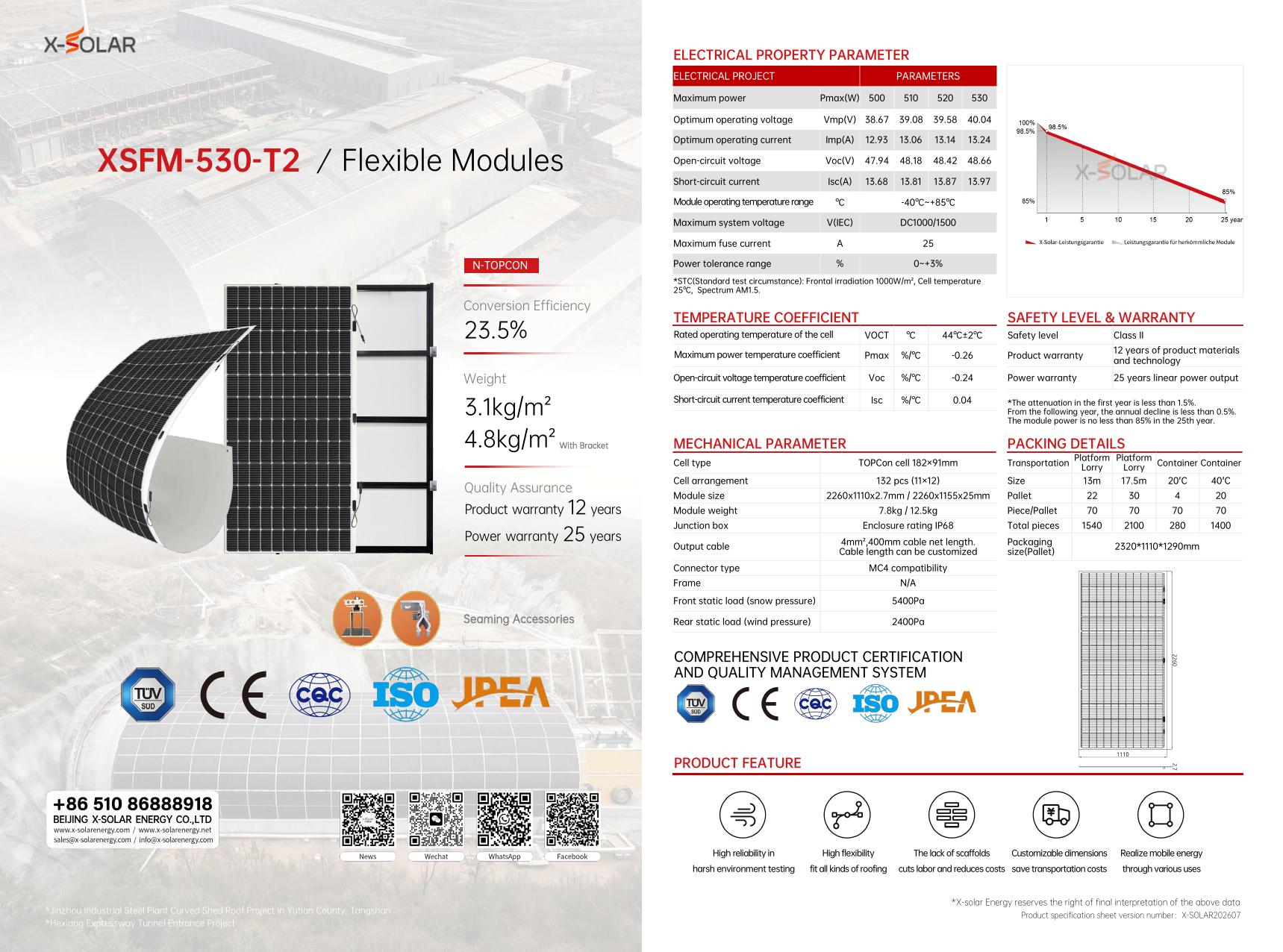 XSFM-530-T2 530W X-SOLAR product specification sheet