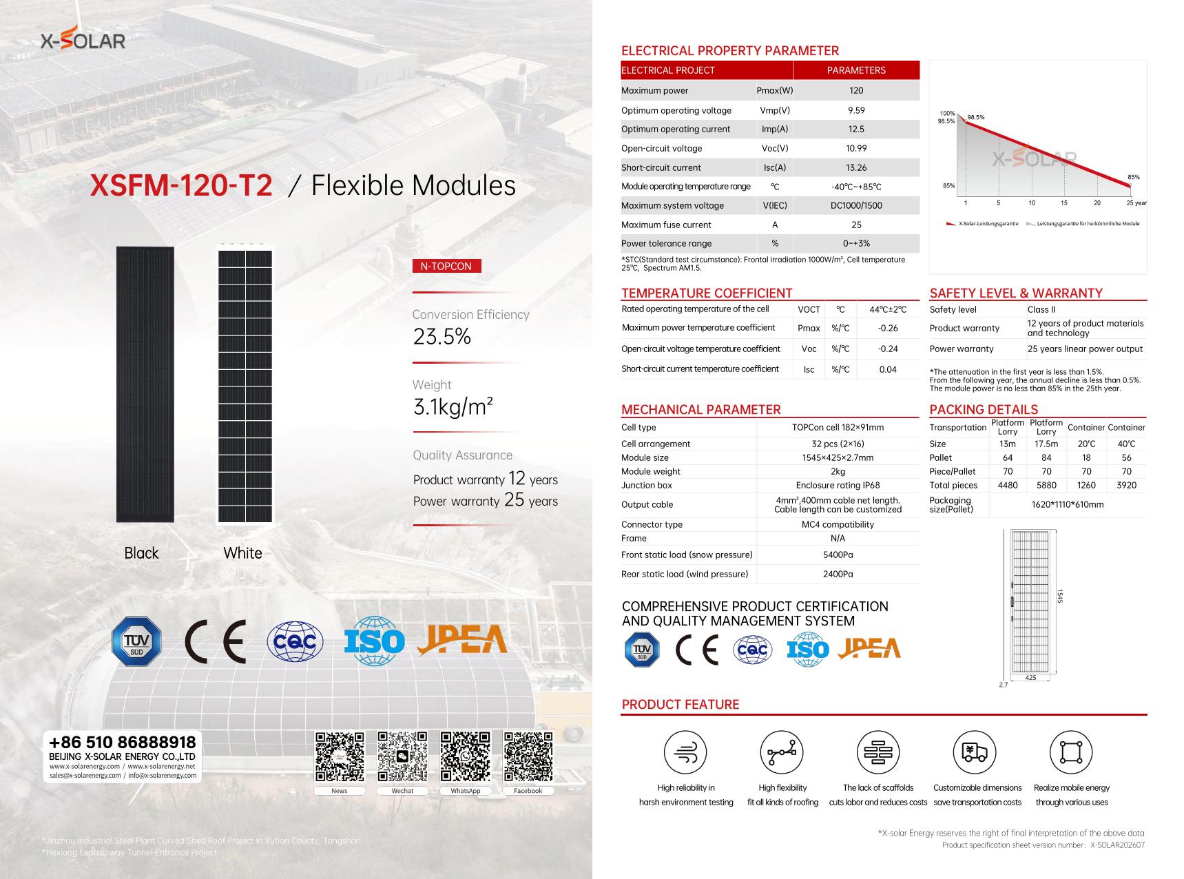 XSFM-120-T2 120W X-SOLAR product specification sheet