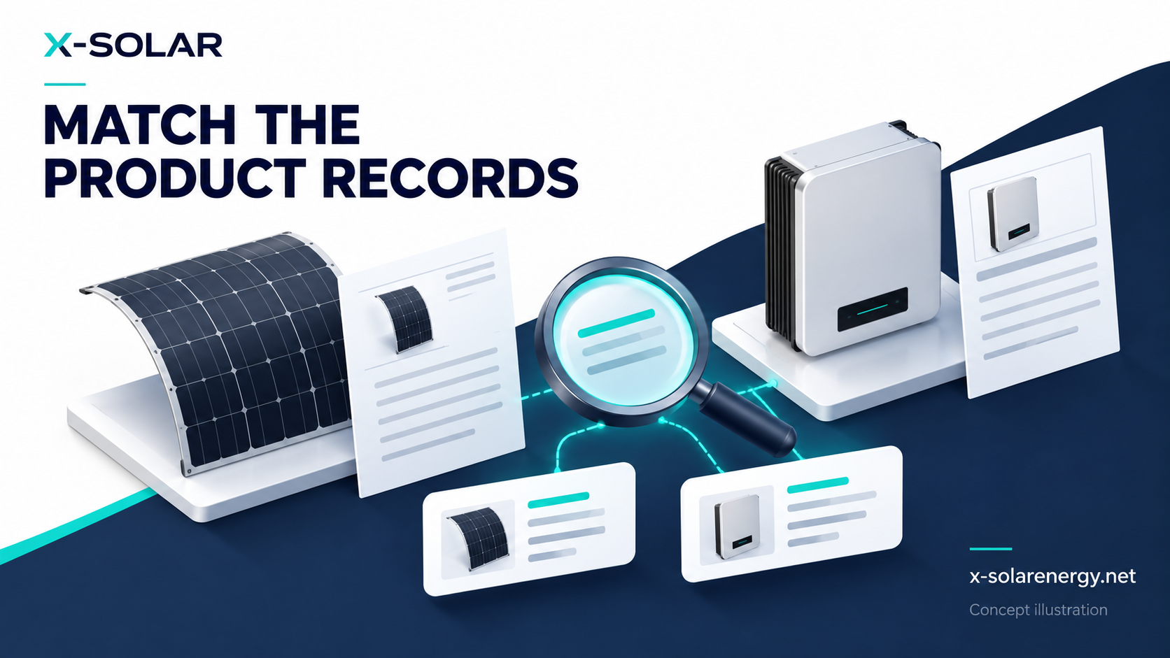Concept illustration for what product records are needed for a module and inverter compatibility review.