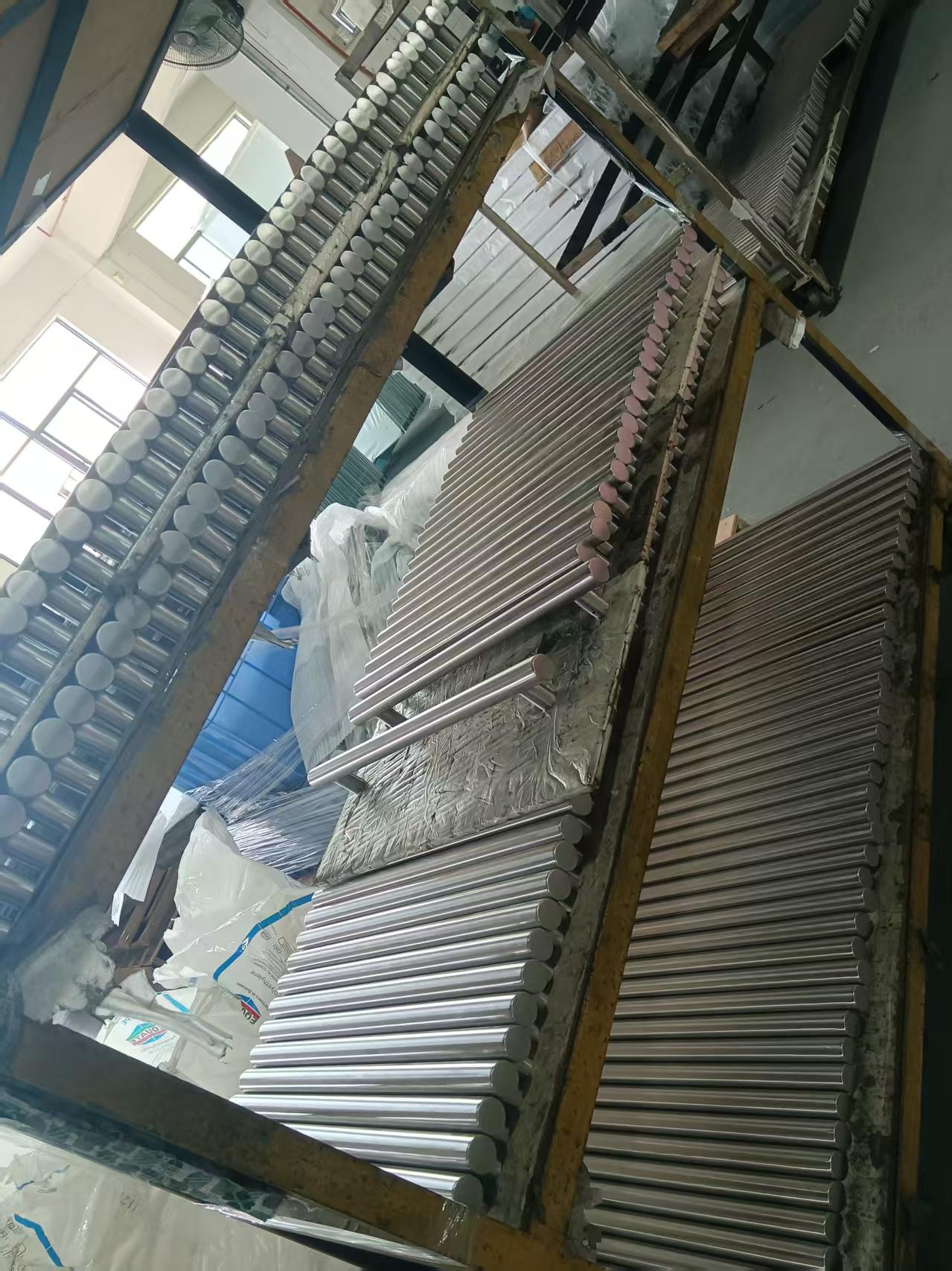 Brushed stainless steel bathroom grabs after being polished put in  the shelves waiting for assembly