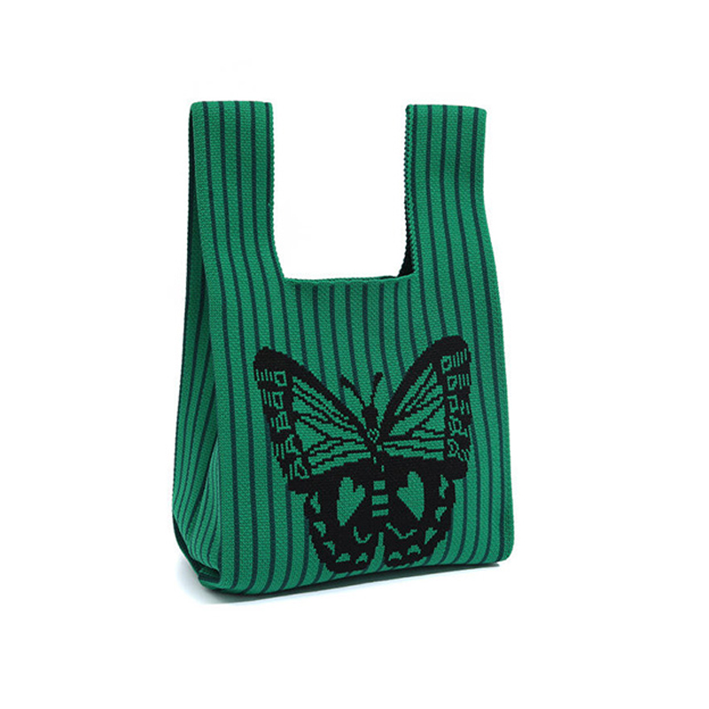 Large capacity handbag striped embroidered butterfly tote bag