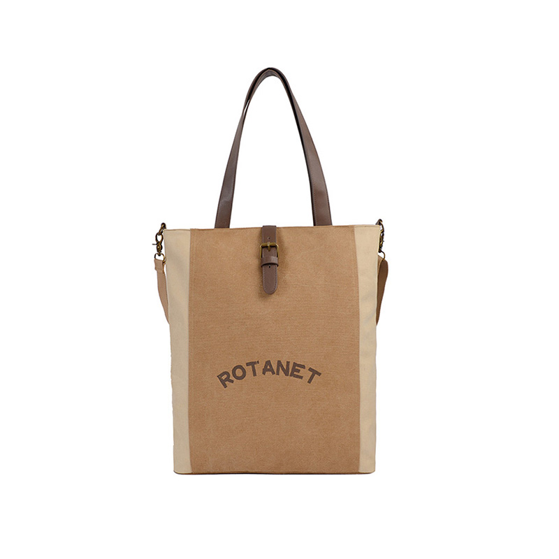 Canvas leather handle handbag shoulder bag