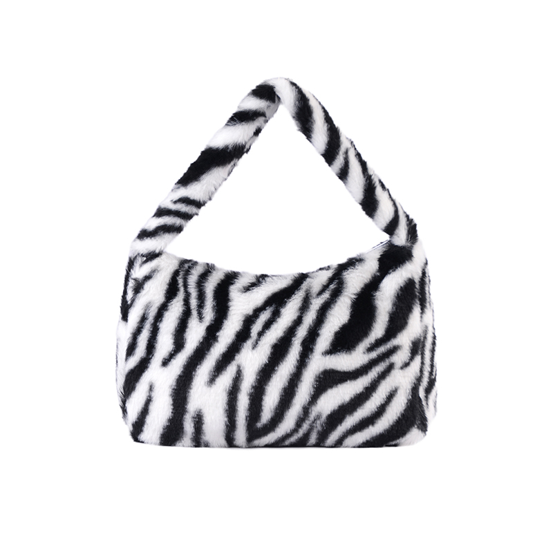 Fur zebra pattern handbag