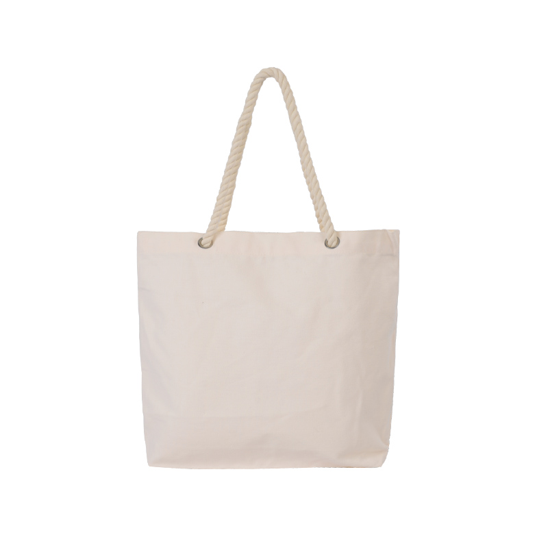 Canvas shoulder bag with jute rope handle beach bag