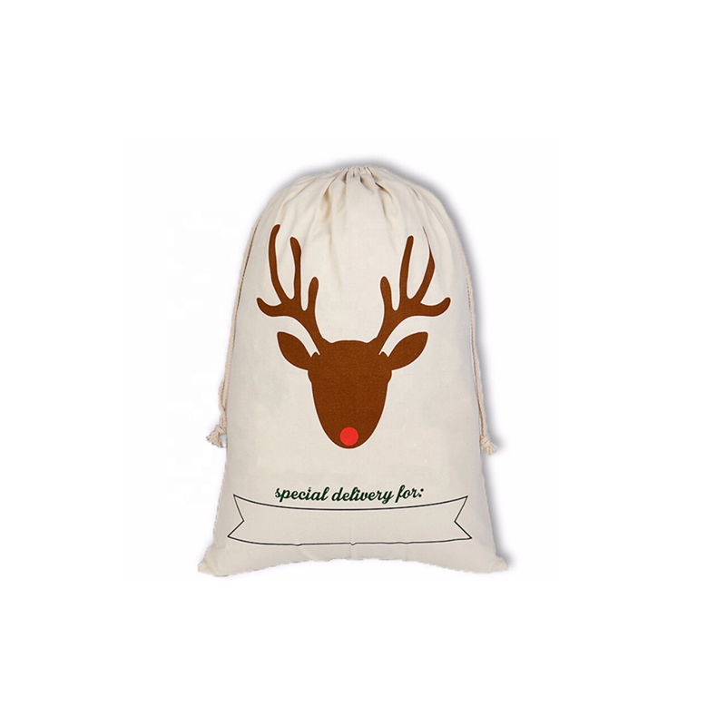 Customized  New Christmas printing high quality cotton christmas Eve candy collection drawstring bag