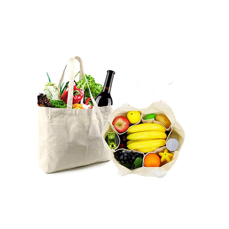Washable heavy duty extra large recycled cotton grocery shopping tote bag with bottle sleeves