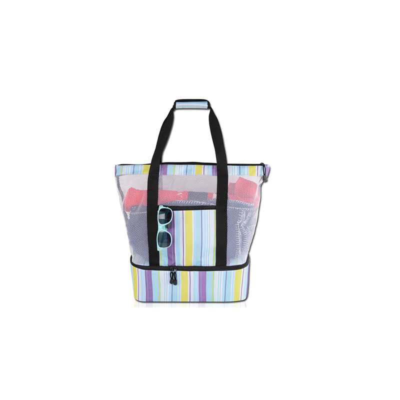 Mesh Beach Tote Shoulder Bag-Zipper Top with Insulated Picnic beach Cooler bag