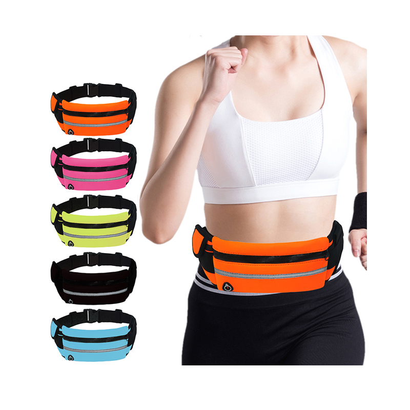 Women's fitness sports waterproof customizable printed logo with fluorescent strips waist bag