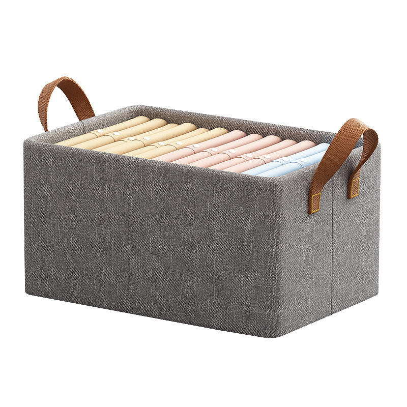 Large Folded Storage Organizer Basket with Strong Steel and Double Handles for Home Office Closet Shelf Rectangular Storage Bin