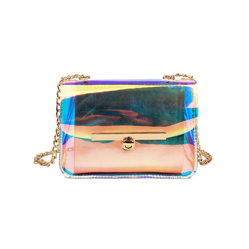 Custom summer colorful laser chain square  pvc messenger shoulder bag