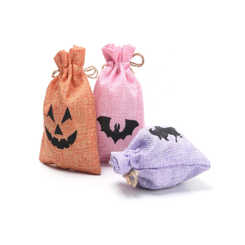Can be customized multi-color Halloween digital printed jute material holiday candy chocolate multi-functional gift bag