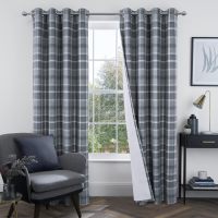 17T407——always4u100-BlackoutCurtainsCheckEyeletCurtainBedroomPlaidWovenBrushedChequePairofHighlandWoolenLookWindowTreatmentforLivingRoom-奥克兰灰色