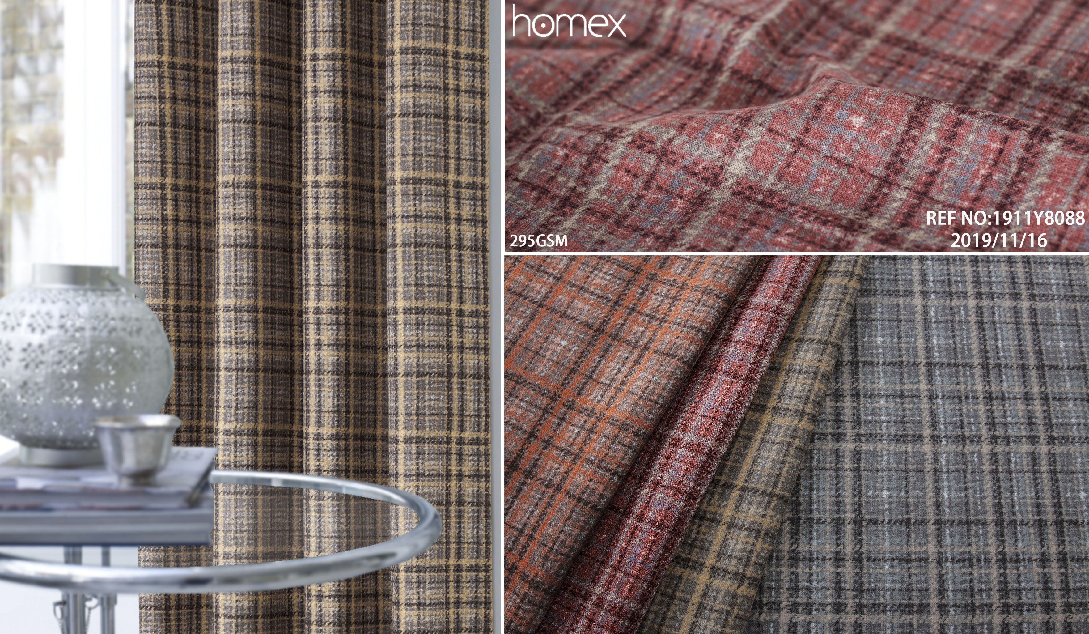 1911Y8088，PLAIN-PRINT-CHECK，GREY-RED-YELLOW-ORANGE