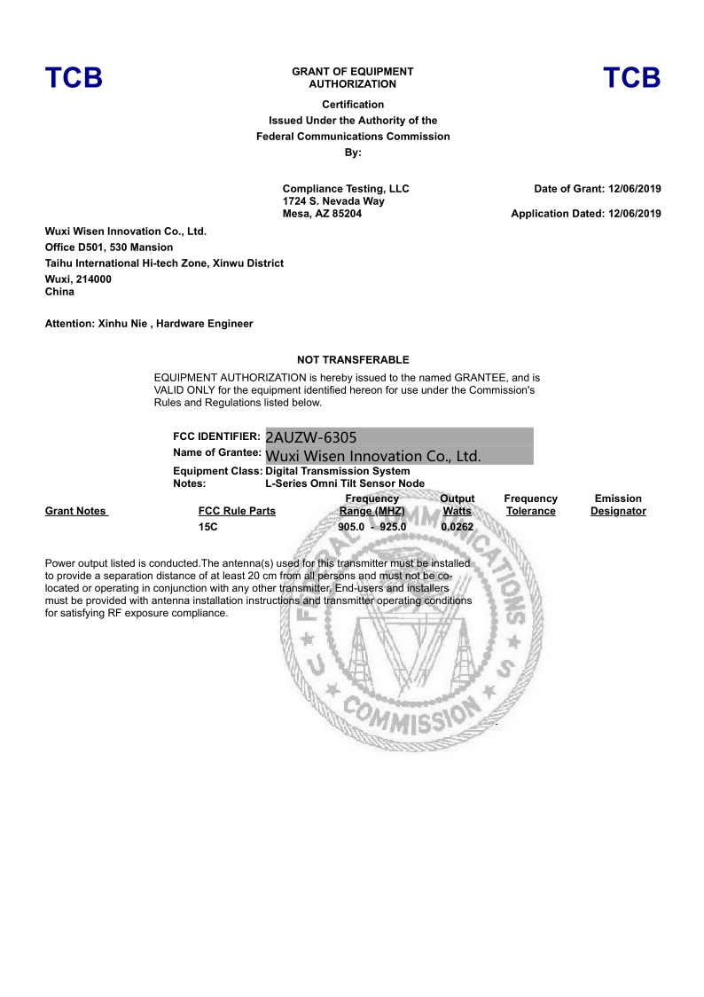 FCC-6305-TCB-P19SZ12022DTSFCCID2AUZW-FinalCertificate-2019