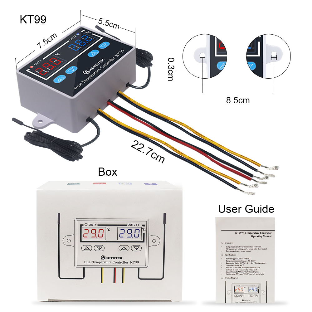 KETOTEK Kt99Pro Dualer Digitaler Temperaturregler Ausgang 10A Relais Heizung Küh KETOTEK Kt99Pro Dualer Digitaler Temperaturregler Ausgang 10A Relais Heizung Küh